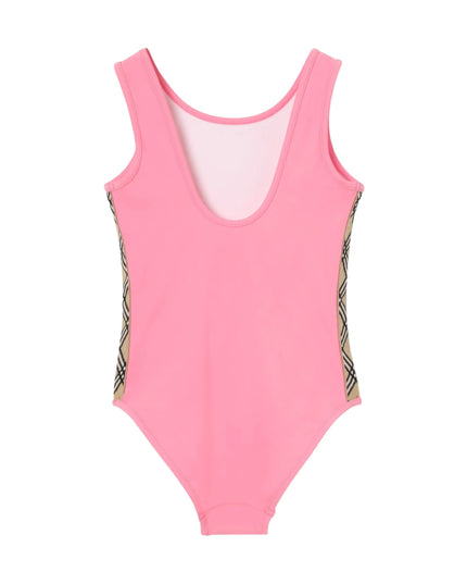 kids atelier burberry Flossy Pink Check Trim Swimsuit