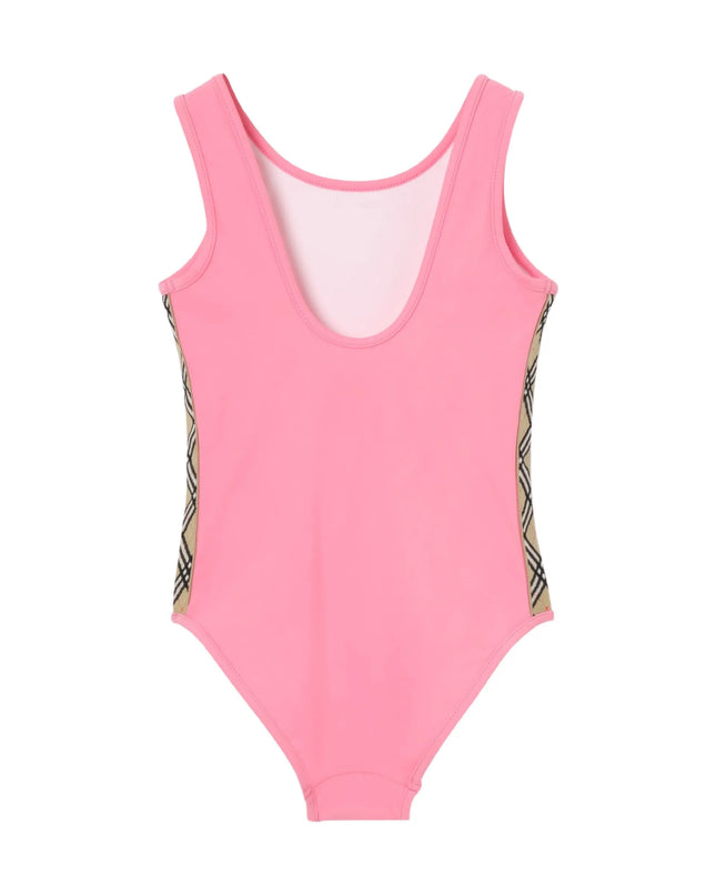 kids atelier burberry Flossy Pink Check Trim Swimsuit