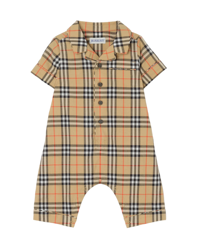 Sand Beige Check Cotton Playsuit