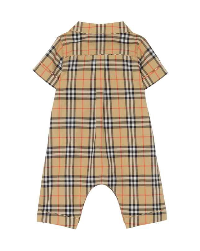 Sand Beige Check Cotton Playsuit