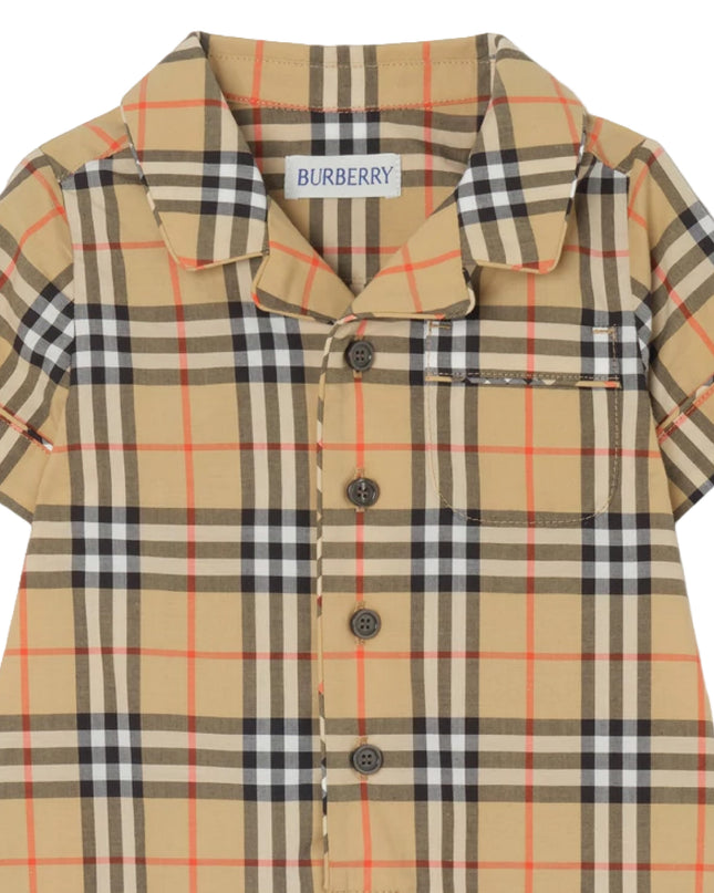 Sand Beige Check Cotton Playsuit