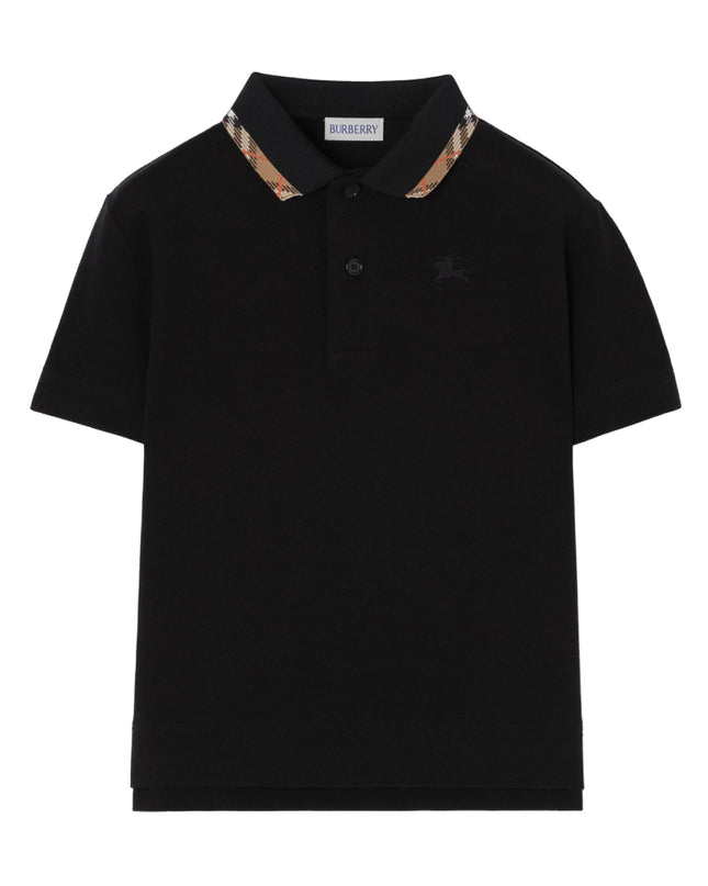 kids atelier burberry Black Cotton Piqué Polo Shirt