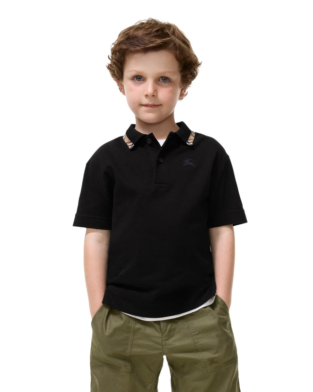 kids atelier burberry Black Cotton Piqué Polo Shirt