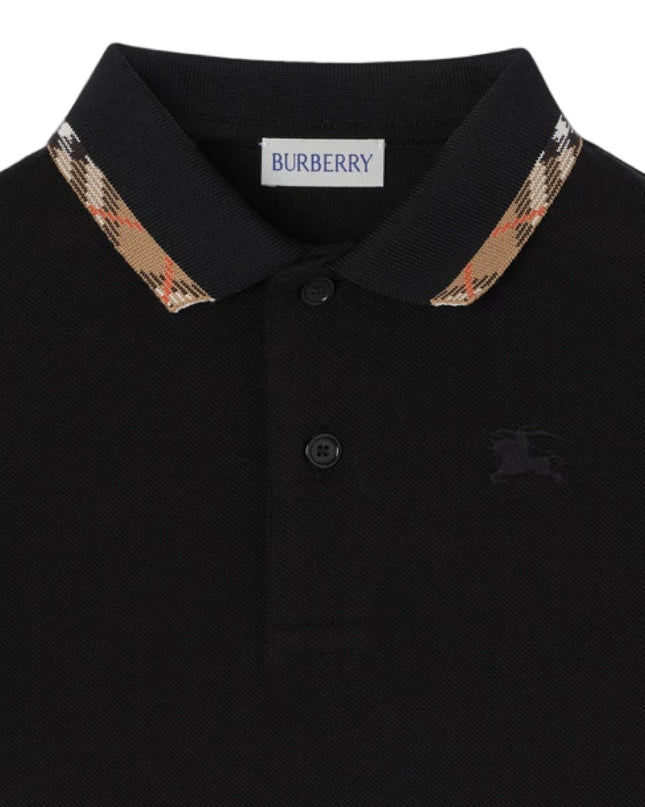 kids atelier burberry Black Cotton Piqué Polo Shirt