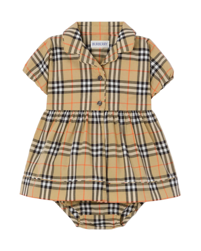 kids atelier burberry Sand Beige Check Cotton Dress Set