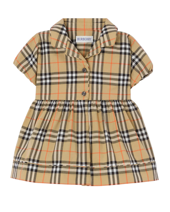 kids atelier burberry Sand Beige Check Cotton Dress Set