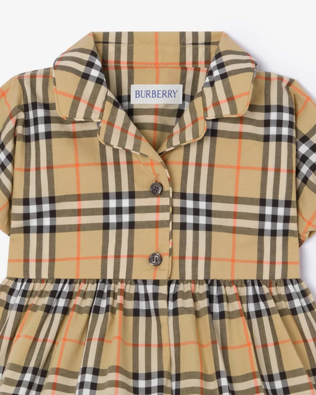 kids atelier burberry Sand Beige Check Cotton Dress Set
