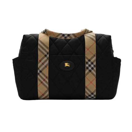 kids atelier burberry Black Check Trim Quilted Nylon Baby Changing Bag