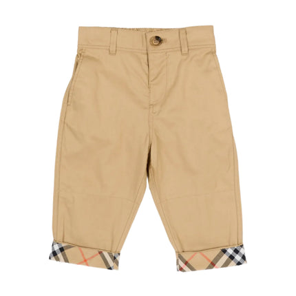 kids atelier burberry Sand Cotton Twill Check-Cuff Pants