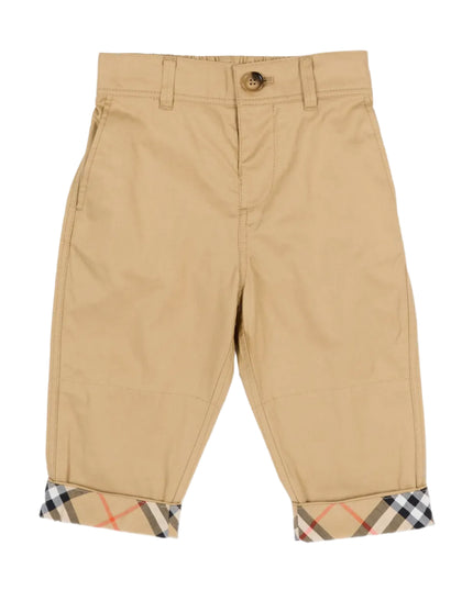 kids atelier burberry Sand Cotton Twill Check-Cuff Pants