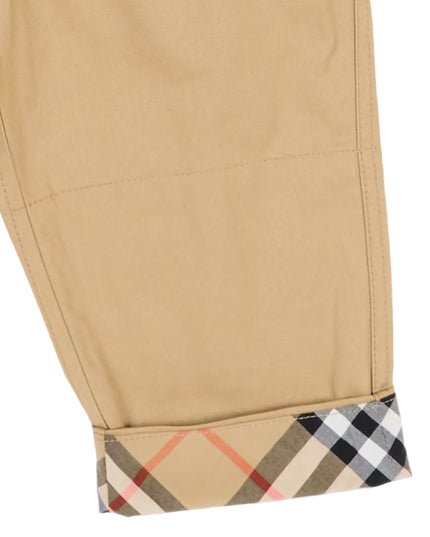 kids atelier burberry Sand Cotton Twill Check-Cuff Pants