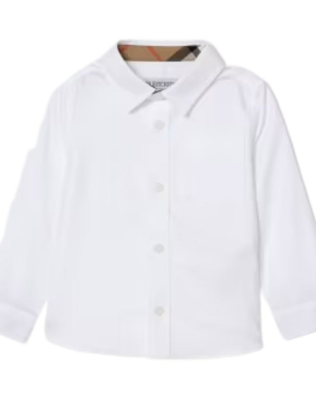 kids atelier burberry White Cotton Oxford Long‑Sleeved Shirt