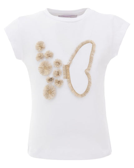 MIMI TUTU-AYS001-WHITE EMBROIDERED GOLD BUTTERFLY T-SHIRT