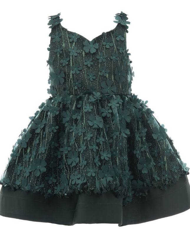 Tulleen-Floral Glimmer Appliques Dress-2208-Green