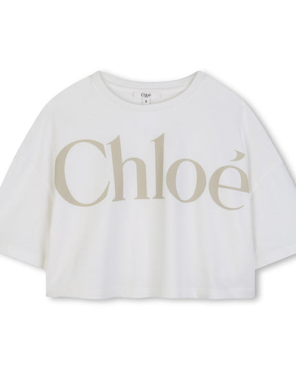 kids atelier chloe White Chloé Cropped Logo T-Shirt