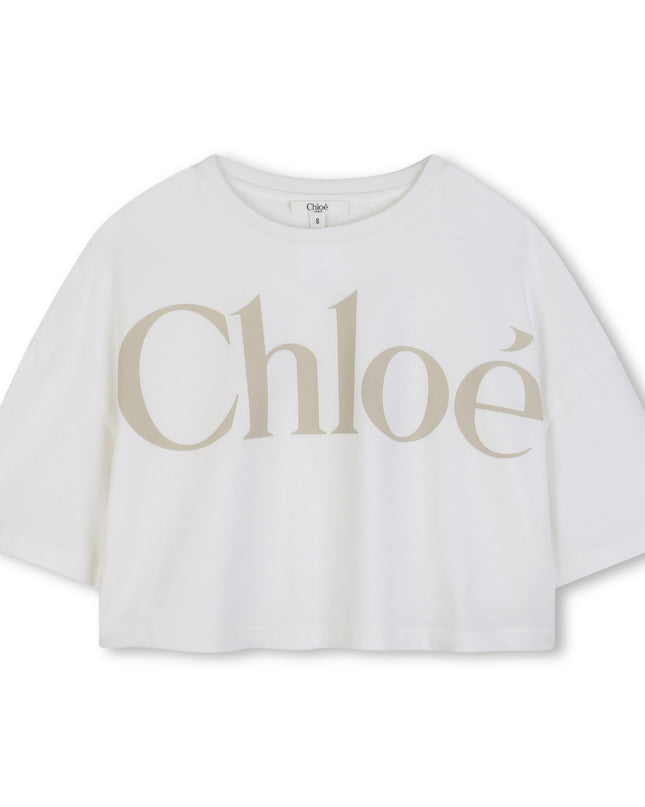 kids atelier chloe White Chloé Cropped Logo T-Shirt