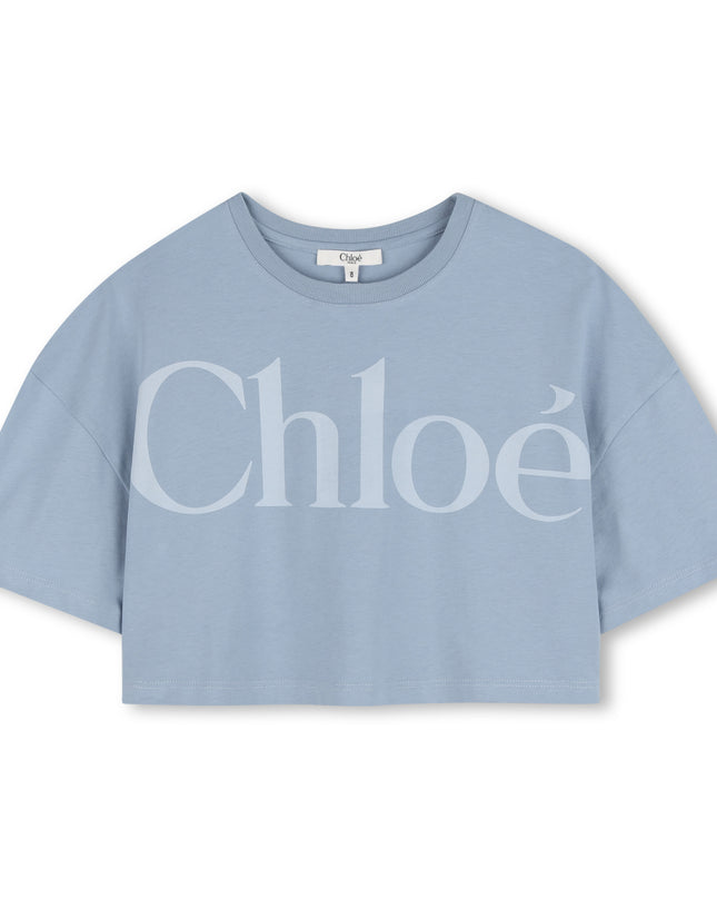 kids atelier chloe Blue Chloé Cropped Logo T-Shirt