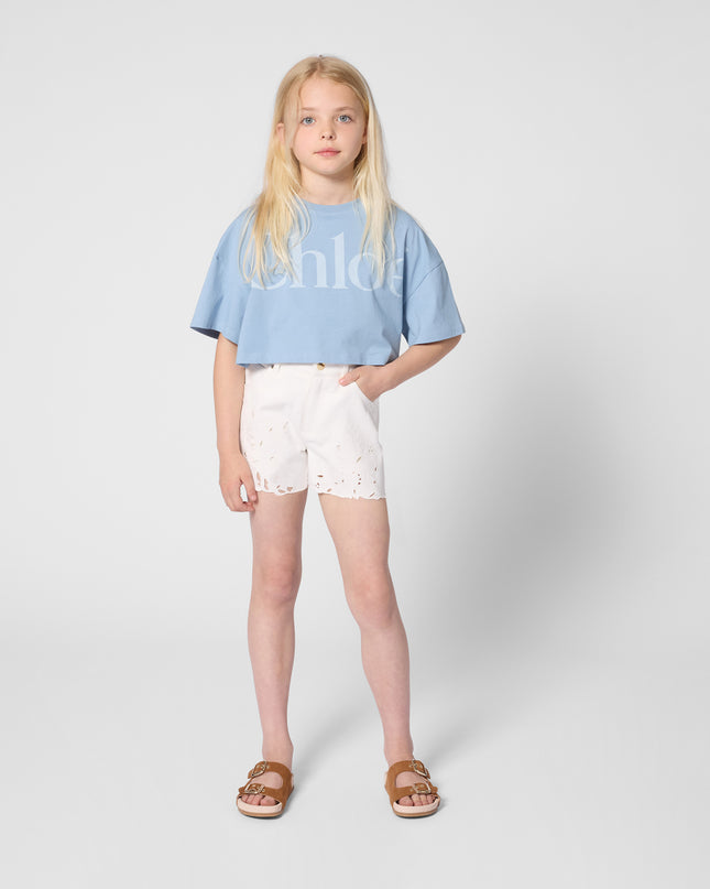 kids atelier chloe Blue Chloé Cropped Logo T-Shirt