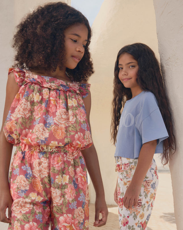 kids atelier chloe Blue Chloé Cropped Logo T-Shirt