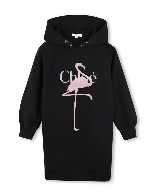 Kids Atelier Chloe Black Flamingo Hoodie Dress