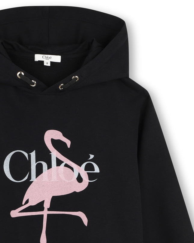 Kids Atelier Chloe Black Flamingo Hoodie Dress