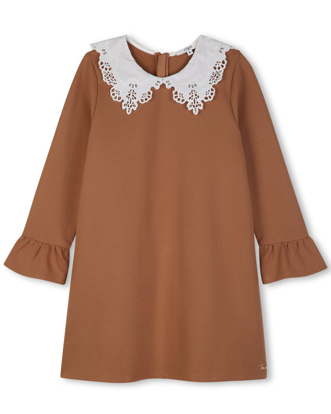 Kids Atelier Chloe Brown Lace Collar Dress
