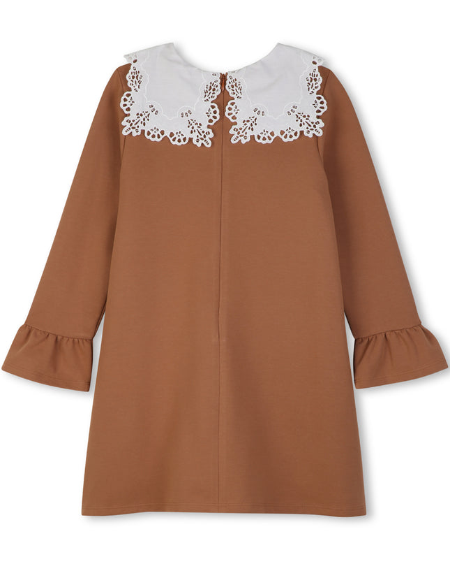 Kids Atelier Chloe Brown Lace Collar Dress