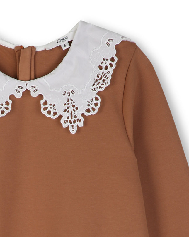 Kids Atelier Chloe Brown Lace Collar Dress