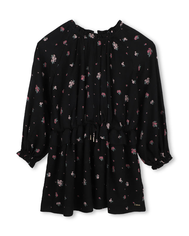Kids Atelier Chloe Black Floral Crepe Dress