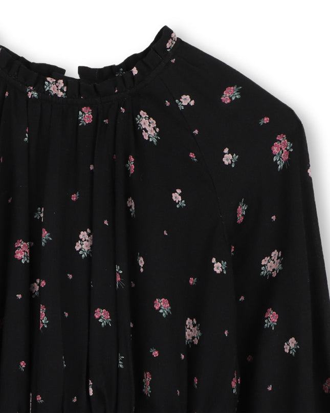 Kids Atelier Chloe Black Floral Crepe Dress
