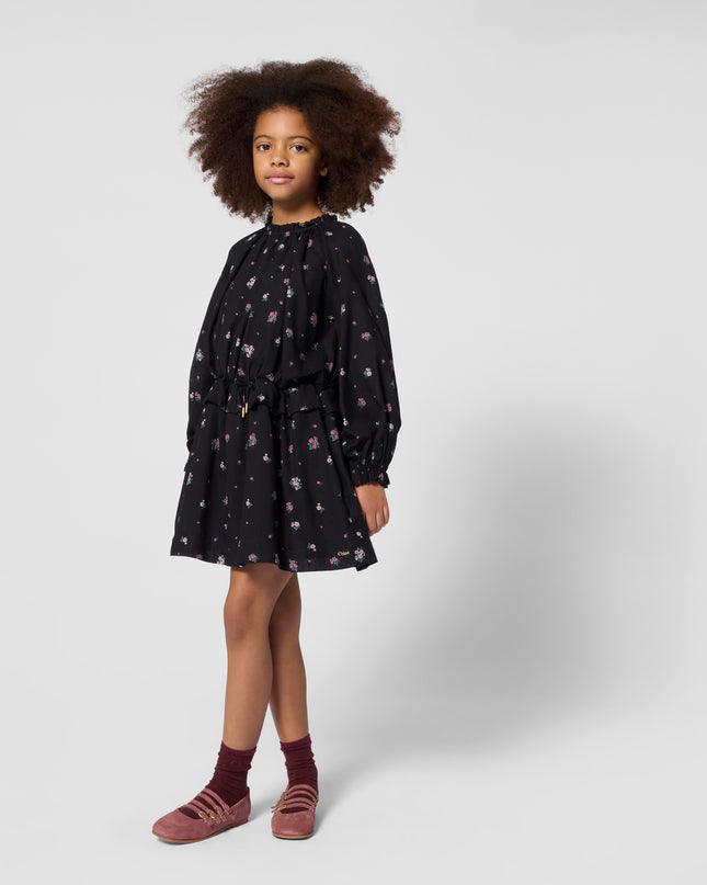 Kids Atelier Chloe Black Floral Crepe Dress