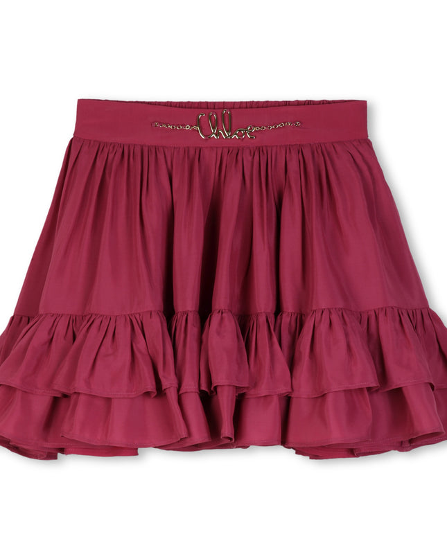 Kids Atelier Chloe Burgundy Ruffled Logo Skirt