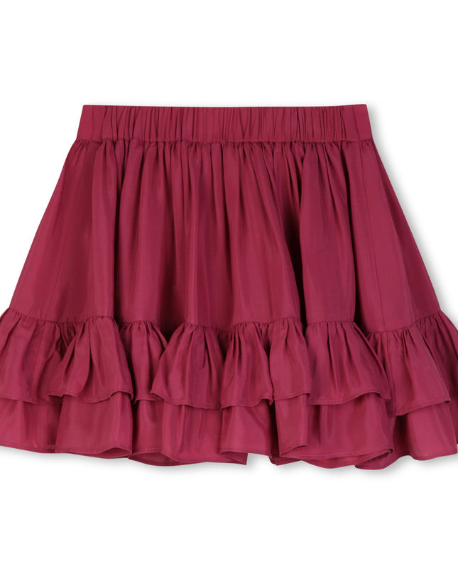 Kids Atelier Chloe Burgundy Ruffled Logo Skirt