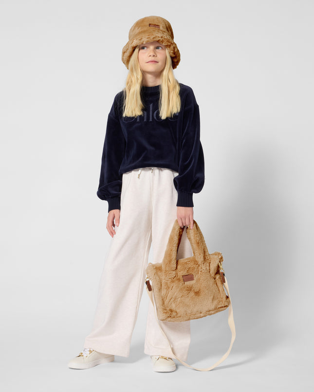 Kids Atelier Chloe Navy Velvet Logo Sweatshirt