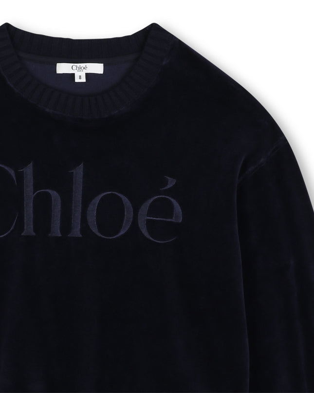 Kids Atelier Chloe Navy Velvet Logo Sweatshirt