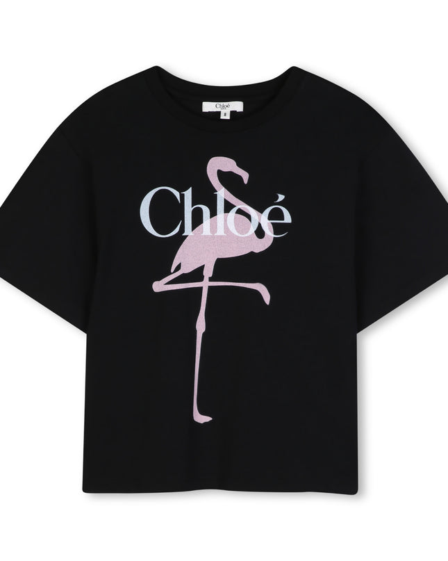 Kids Atelier Chloe Black Flamingo Logo Tee