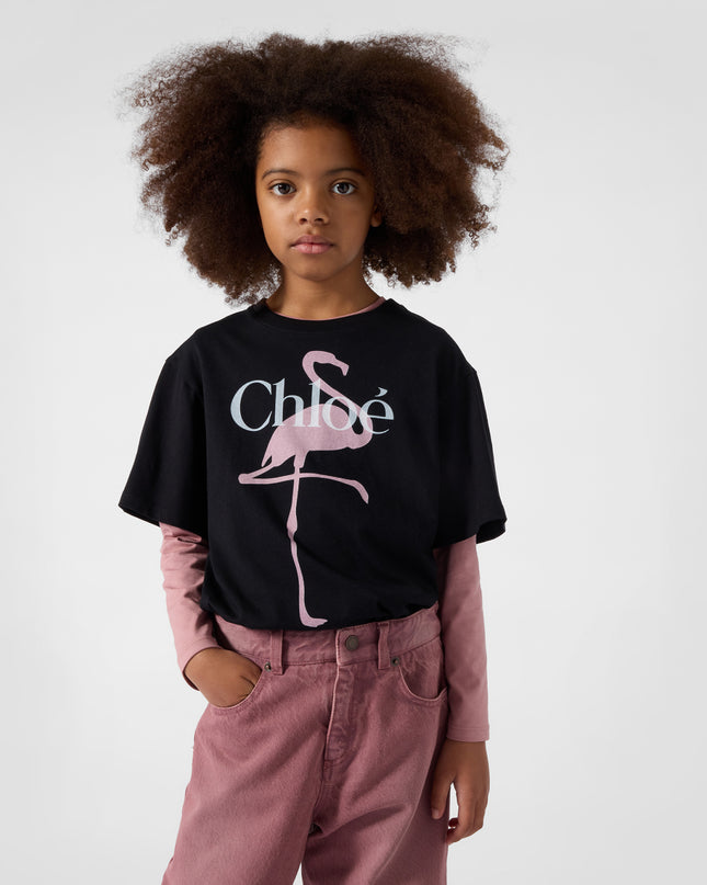 Kids Atelier Chloe Black Flamingo Logo Tee