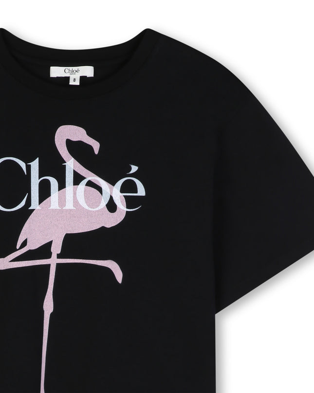 Kids Atelier Chloe Black Flamingo Logo Tee