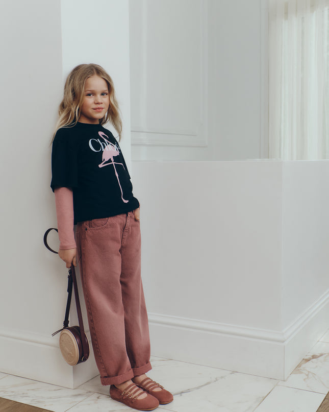 Kids Atelier Chloe Black Flamingo Logo Tee