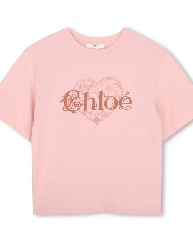 Kids Atelier Chloe Pink Heart Logo Tee