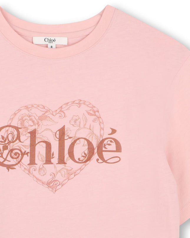 Kids Atelier Chloe Pink Heart Logo Tee