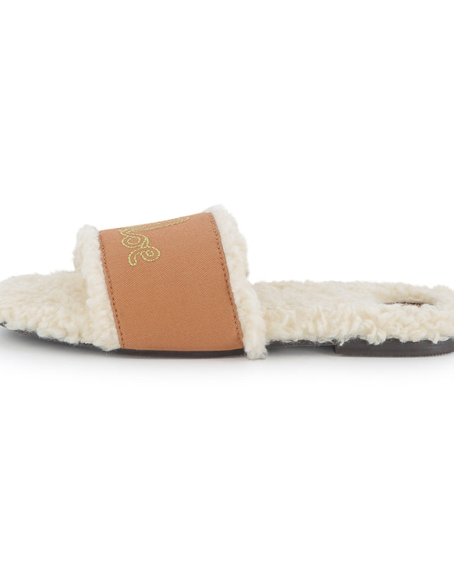 Kids Atelier Chloe Tan Shearling Logo Slides