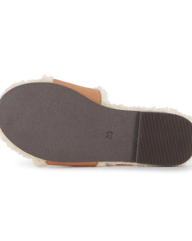 Kids Atelier Chloe Tan Shearling Logo Slides