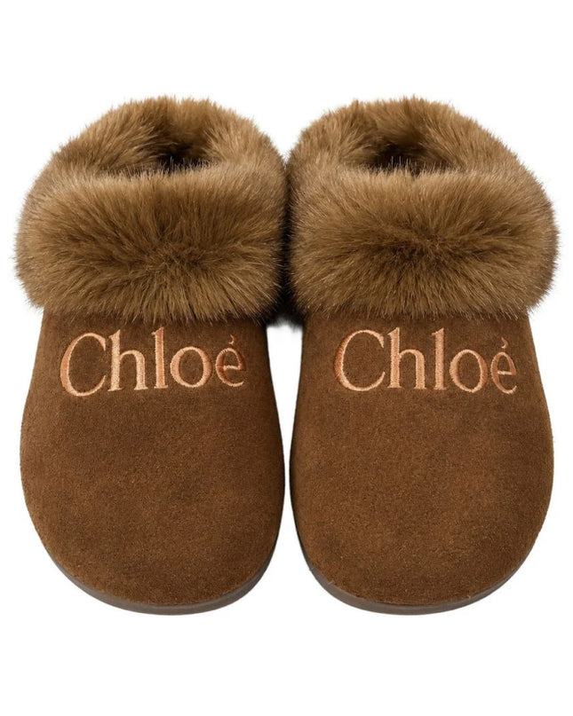 Kids Atelier Chloe Brown Shearling Mule Slippers