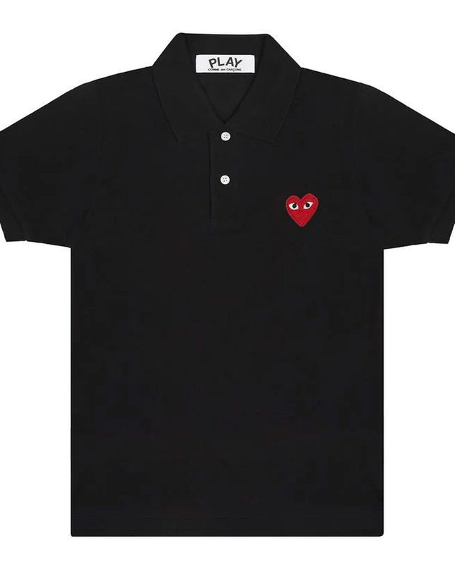 Black Embroidered Red Heart Polo