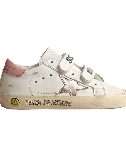 Golden Goose-GJF00111.F004219.11399-WHITE/PLATINUM/ANTIQUE PINK-OLD SCHOOL LEATHER UPPER STRIPES AND HEEL LAMINATED STAR SIGNATURE FOXING