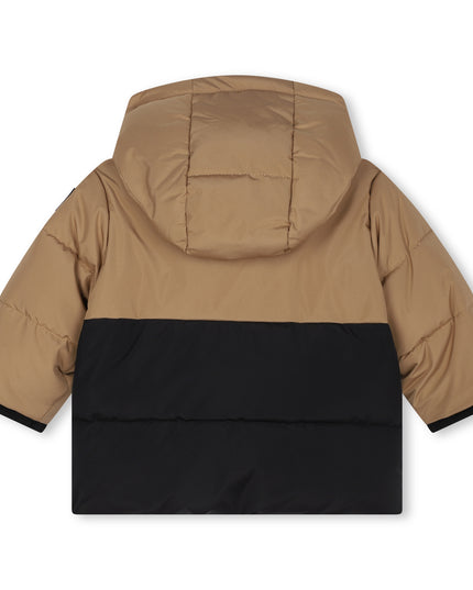 Beige Colorblock Logo Puffer Jacket