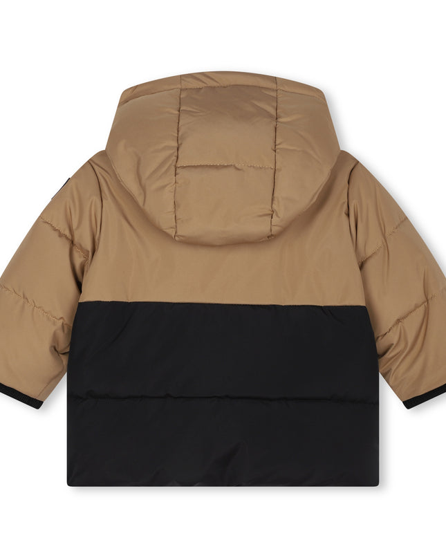 Beige Colorblock Logo Puffer Jacket