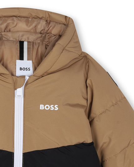 Beige Colorblock Logo Puffer Jacket