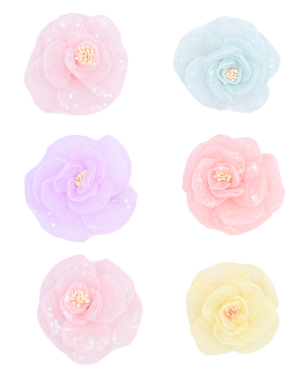 Multicolor Shimmering Rose Hairclip Set